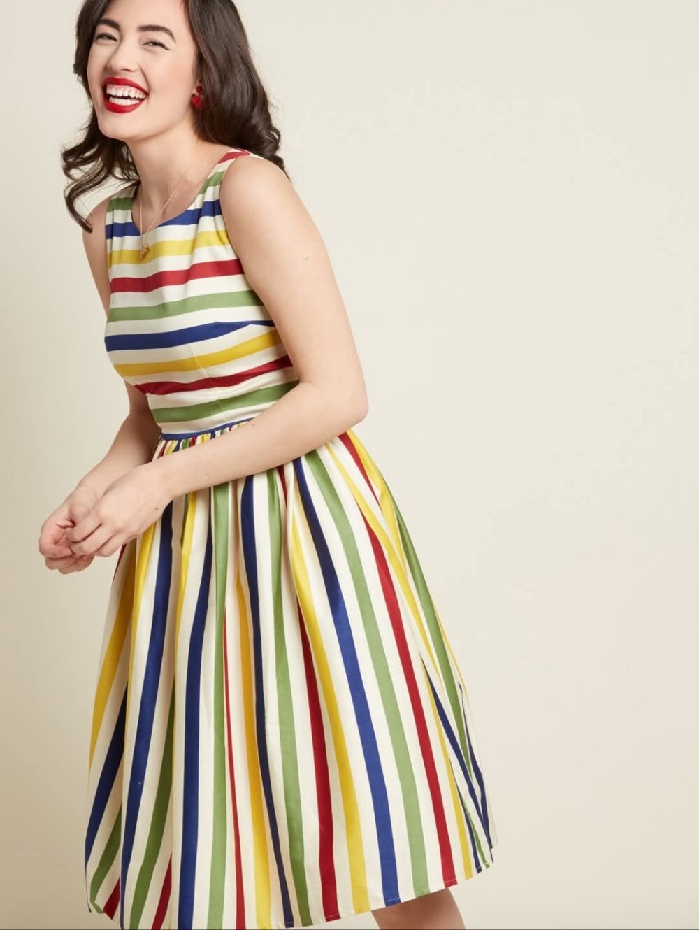 ModCloth Multicolor Striped Sleeveless Midi Dress